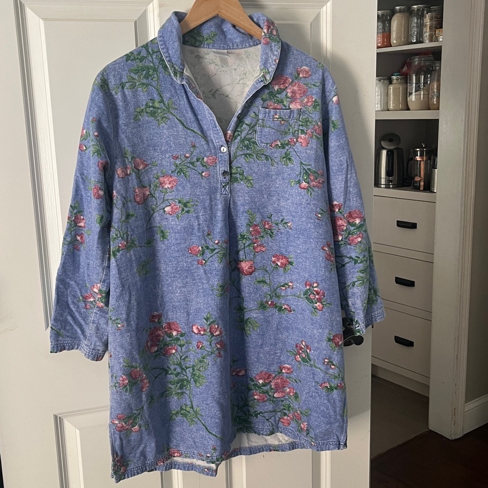 Garnet Hill 100% Cotton Floral Flannel Nightgown Night Shirt Pajamas Sz small